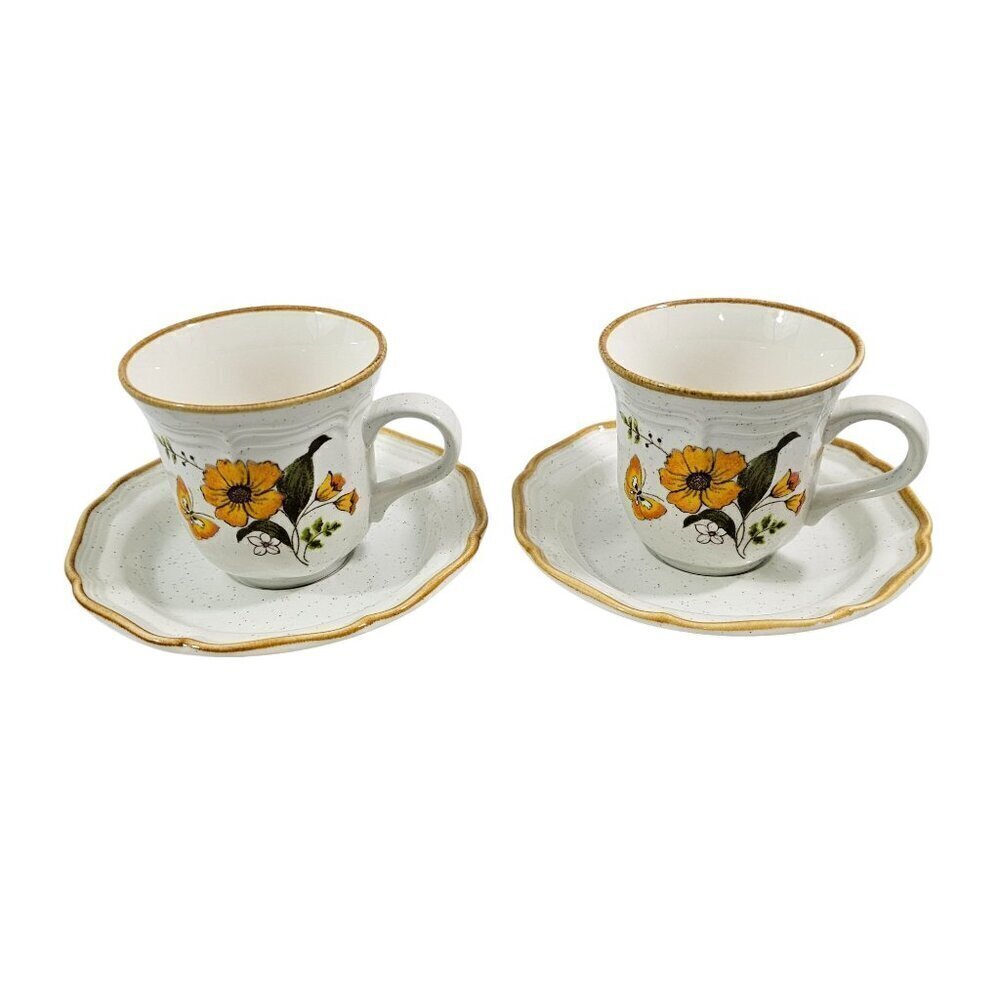 Vintage Mikasa Baronial Floral & Butterfly Print Cup and Saucer Set – Set of 2